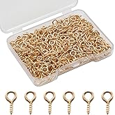 Pine & Linen 400 pcs 10x5mm Small Durable Screw Eyes Pins, Mini Screw Eye Hooks Eye Pins Charm Bead, Small Pegs for DIY Jewelry Making/Arts & Crafts Enthusiast(Gold)