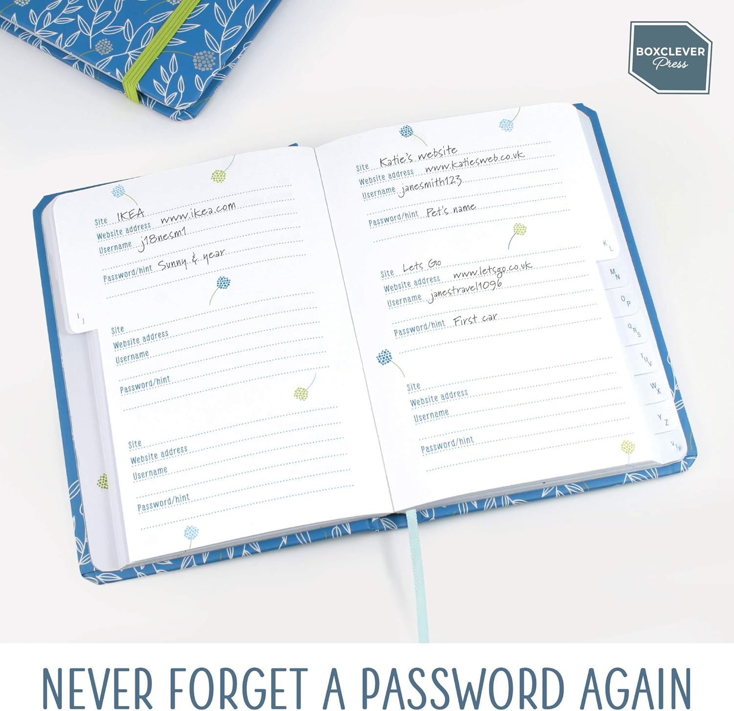 Boxclever Press Password Book with Alphabetical tabs. Never Forget a Password Again! Password Keeper for Internet login, Web Address & usernames. Password Journal for Home or Office - 6'' x 4.5'' : Office Products