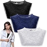 Skicuff 3 Pcs Lace Cleavage Cover up for Low Neckline Fake Collars for Women Modesty Inserts for Low Cut Dresses Crew Collar