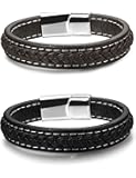Finrezio Pcs Leather Bracelets For Men Magnetic Braided Bracelet