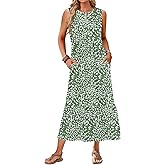 AUSELILY Womens Summer Dresses 2026 Sleeveless Maxi Dress Crewneck Casual Flowy Tiered Sundresses with Pockets
