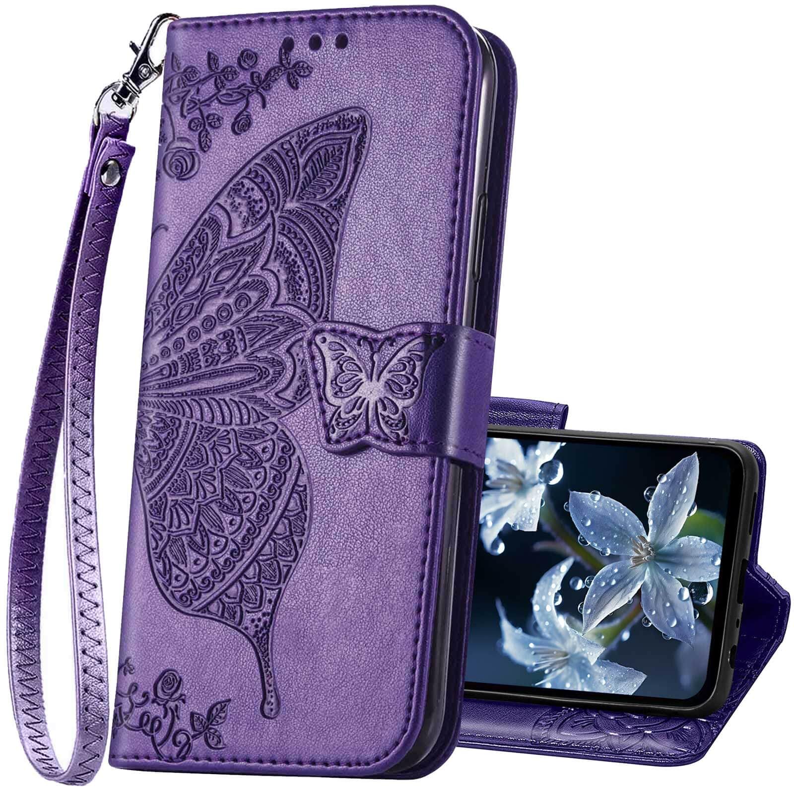 Photo 1 of KRHGEIK for Galaxy A15 5G Phone Case Wallet,Women Butterfly Embossed Flip PU Leather with Credit Card Holders Kickstand Wrist Strap Purse Cover for Samsung A15 5G (Purple)