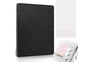 Dajino Refillable A5 Binder 6 Ring Cover for Planner Budget Journal Notebook Making with 300 PCS Binder Sheet Converter Sticker, Loose Leaf Cover with 25mm Inner Diameter Ring (Perforated-black)