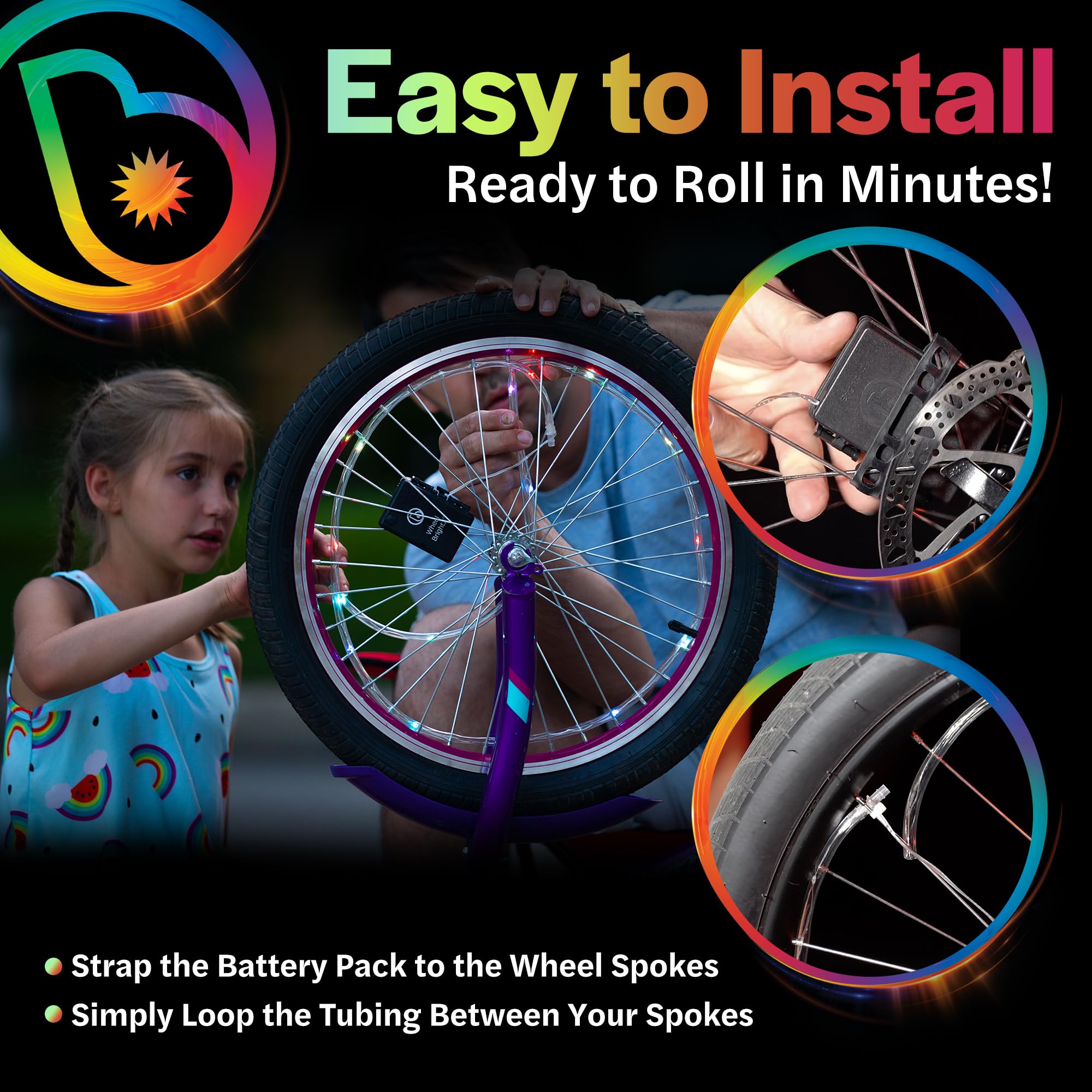 Brightz WheelBrightz LED Bike Wheel Lights - 2024 Edition with Superior Straps & LED-Weatherproof Shield! 14 Colors - Unmatched Durability, Visibility & 48+ Hours of Dazzling Illumination