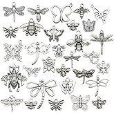 Sailanzi 100g(80-84pcs) Craft Supplies Antique Silver Mixed Butterfly Dragonfly Bee Insect Charms for Jewelry Making Crafting Findings Accessory for DIY Necklace Bracelet SM295