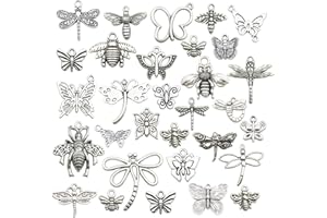 WOCRAFT 100g About (80-84pcs) Craft Supplies Mixed Butterfly Dragonfly Bee Insect Charms for Jewelry Making Crafting Findings Accessory for DIY Necklace Bracelet (M295)