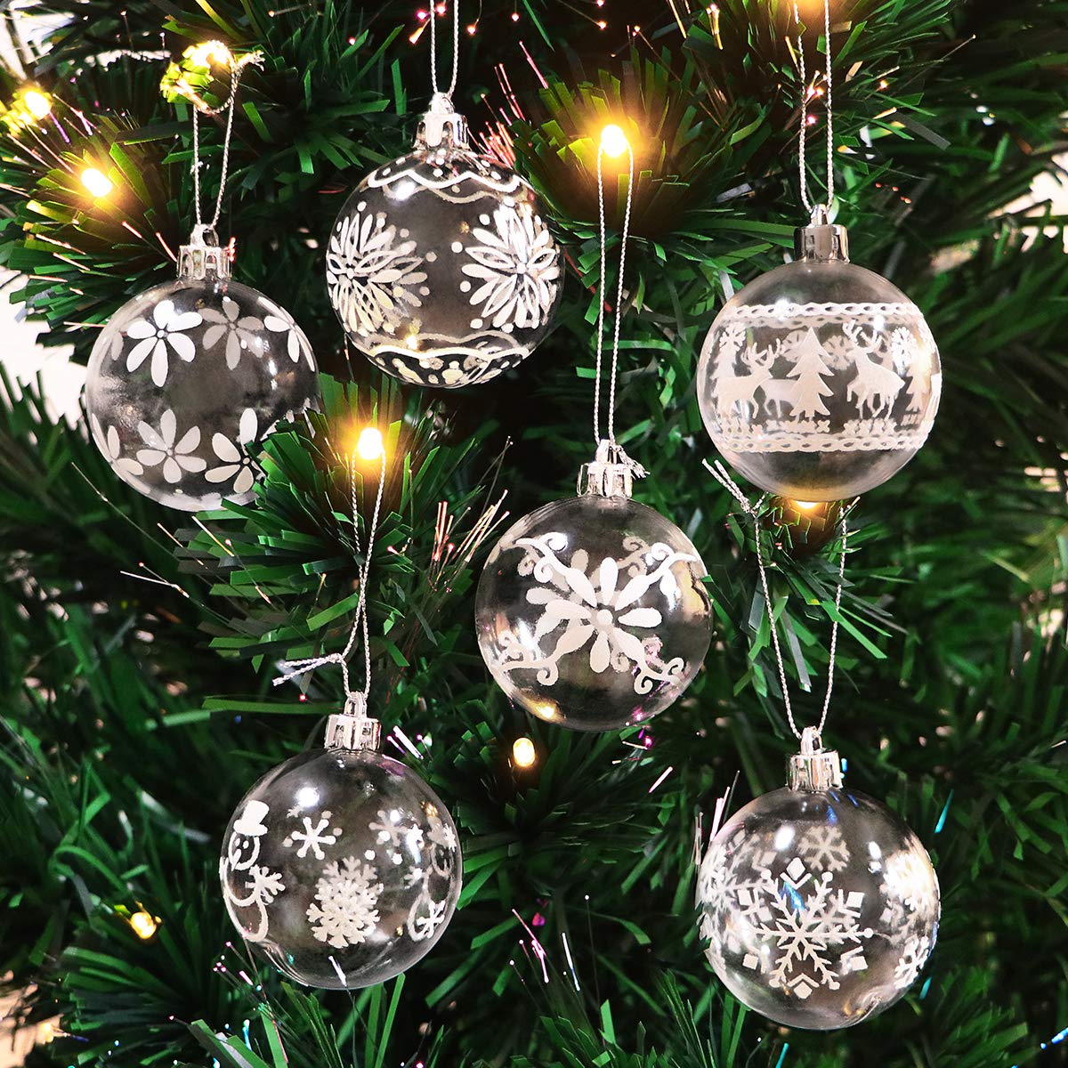 Unomor Christmas Tree Decorations 6 Patterns 30 Pack White Clear Shatterproof Christmas Baubles With Snowflake Snowman Christmas Tree And Elk Design 60mm Buy Online In Bahamas At Bahamas Desertcart Com Productid 163163674