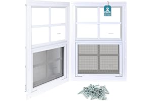 Melkus 2 Pack Shed Windows, 12"x18" Flush Mount Chicken Coop Windows with Thicker Tempered Glass and Screen, Sliding Windows for Chicken Coop, Shed, Garage, Playhouse, Barn,Greenhouse, White