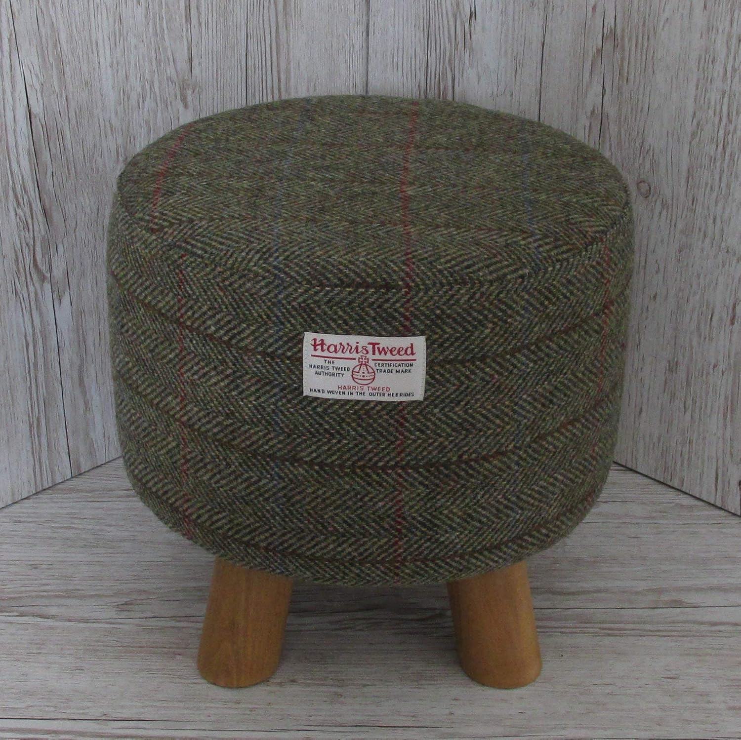 Harris Tweed Green & Fawn Herringbone Hand Covered Footstool Amazon.co