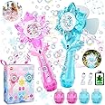 VATOS Rechargeable Bubble Wand 2 Pack for Kids Girls Boys, LED Light & Music Electric Bubble Machine Toy, Automatic Snowflake Bubble Blower Gun with 2 Windmill & 4 Bubble Solutions for Outdoor Party