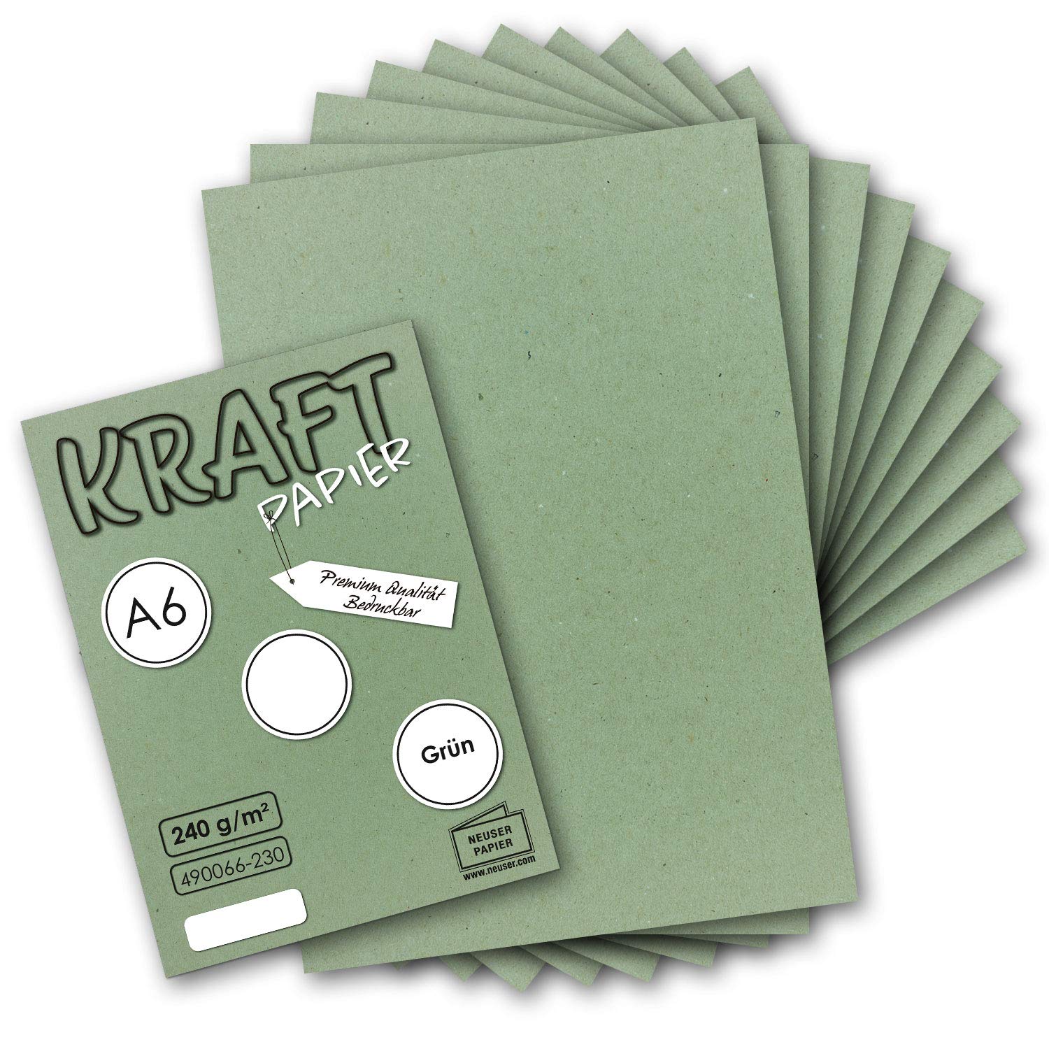 NEUSER PAPIER 50x kraft paper green craft sheets A6-105 x 148mm craft paper, construction paper, coloured paper, photo cardboard, postcards made of natural cardboard 225 g/m²
