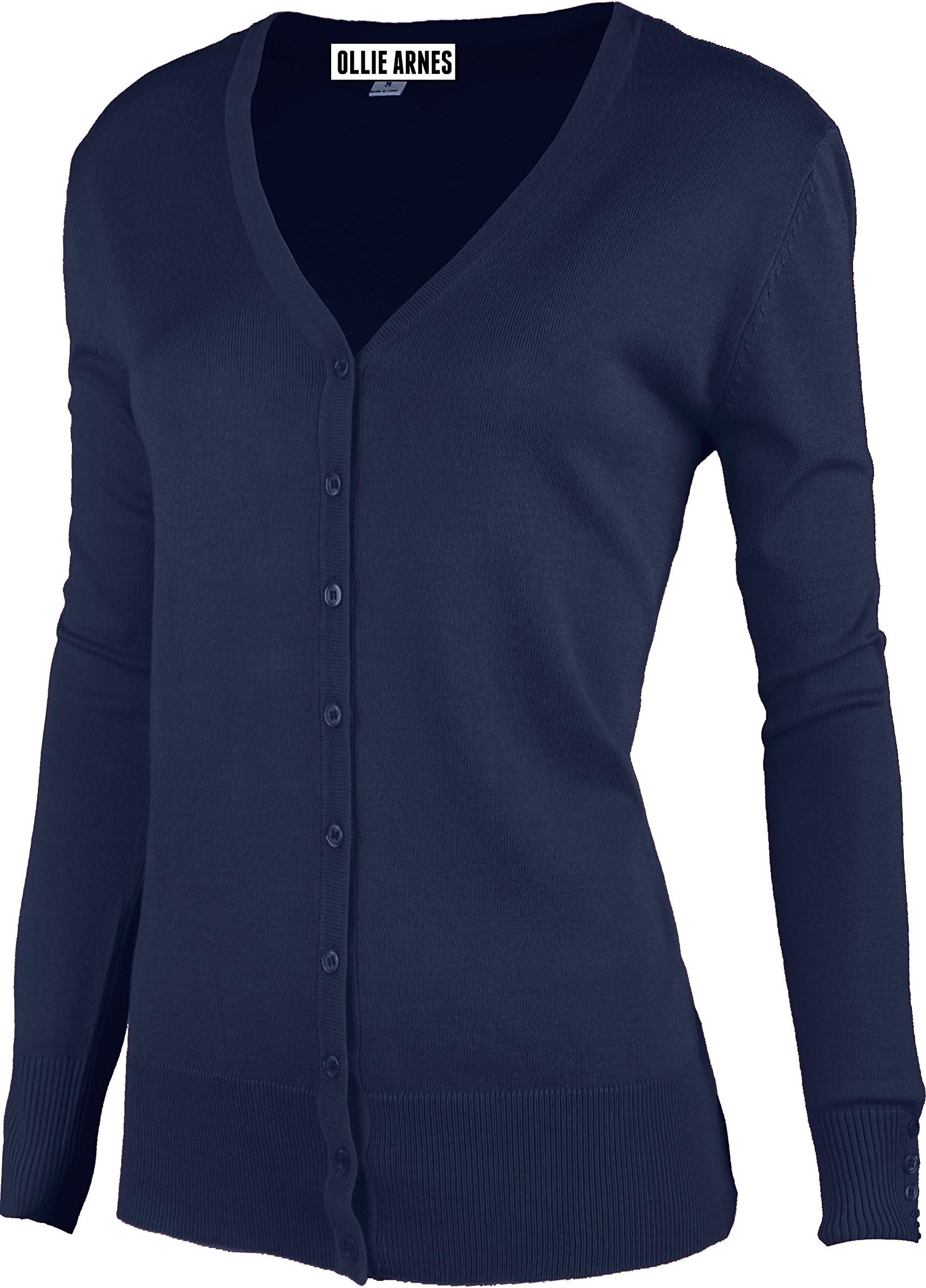 OLLIE ARNES Womens Basic Chic Long Sleeve Solid Button Up V-Neck Knit Cardigan