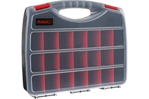 Hardware Organizer Box with Dividers - 23 Compartment Small Parts Organizer Portable Tool Box with Secure Latches - Plastic Screw Storage for Nuts, Beads, Jewelry or Tackle by Stalwart