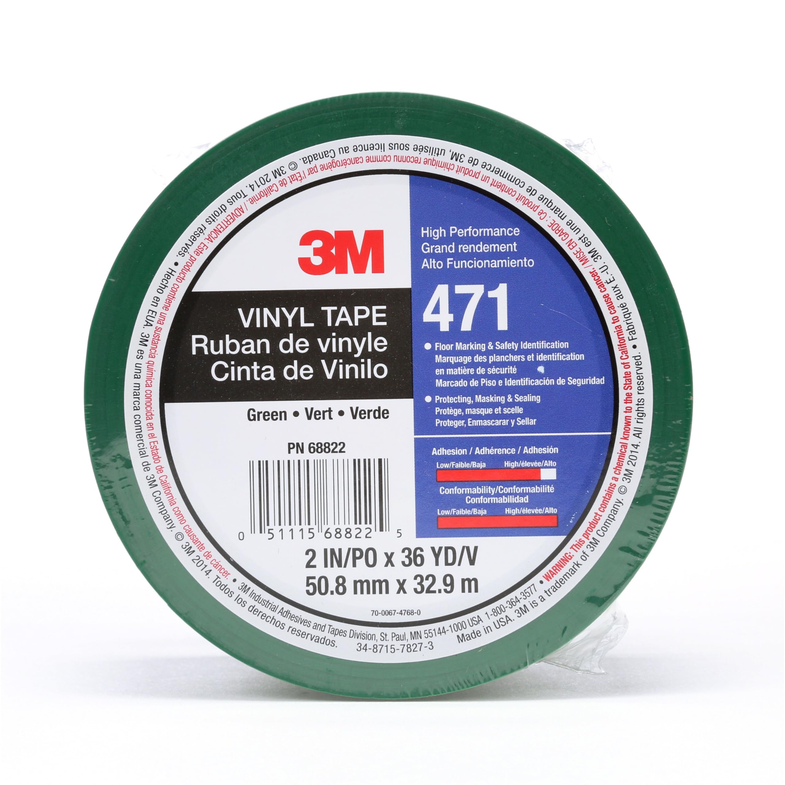3M Vinyl Tape 471, 50 mm x 33 m, Green (Pack of 1)