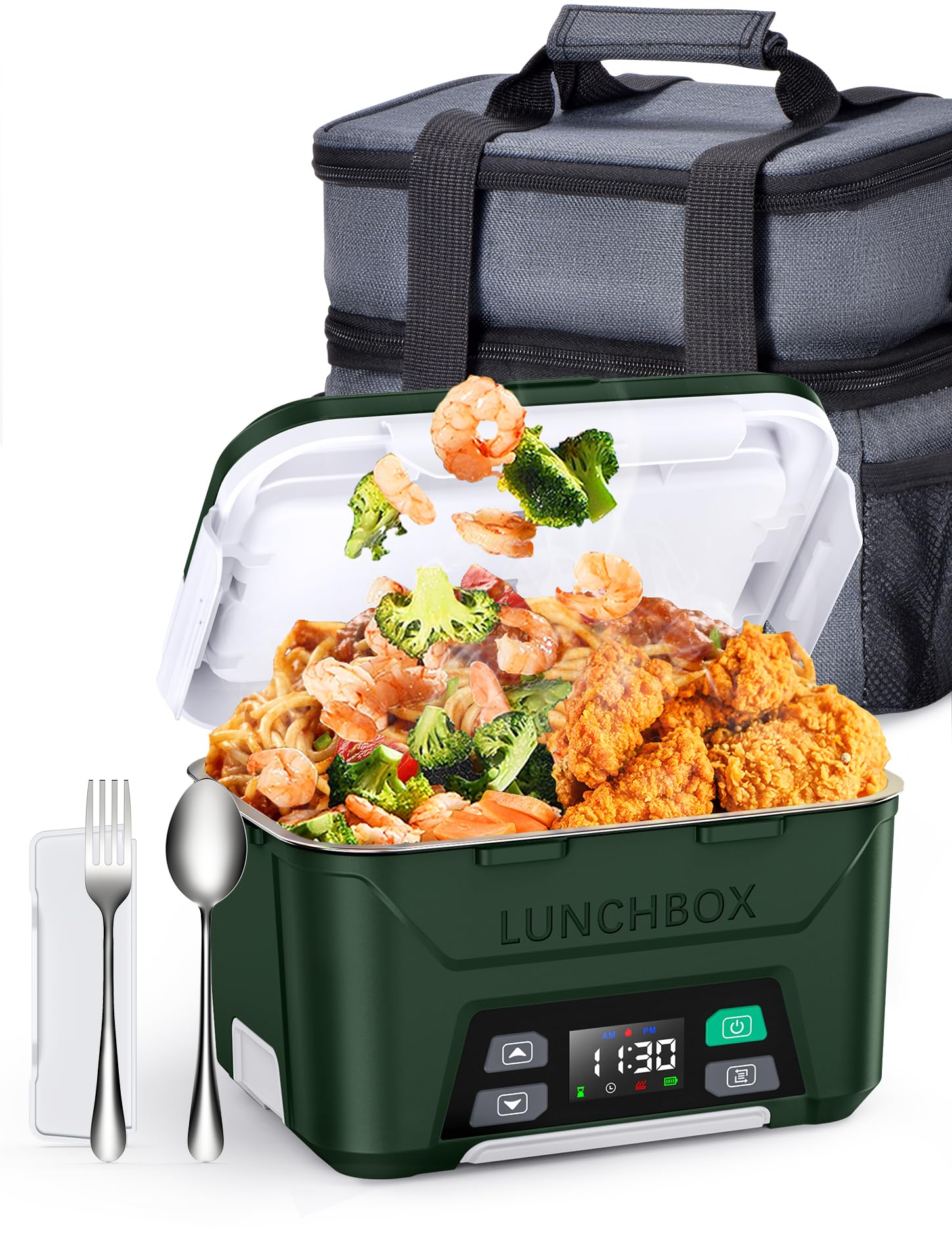 View 1 of **PARTS ONLY/SHOWS ERROR**EAST OAK Cordless Electric Lunch Box for Adults, Dark Green, 2-Layer