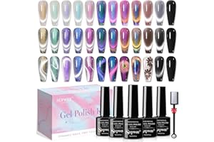SUPWEE Magnetic Cat Eye Gel Nail Polish Set 12 Colors Cateye Gel Polish with Magnetic Stick Chameleon Cat Eye Gel Aurora Cat Eye Gel and Glass Cat Eye Gel Collection for Home DIY Manicure