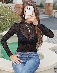 Zeagoo Ladies Mesh Sheer See Through Mock Neck Top