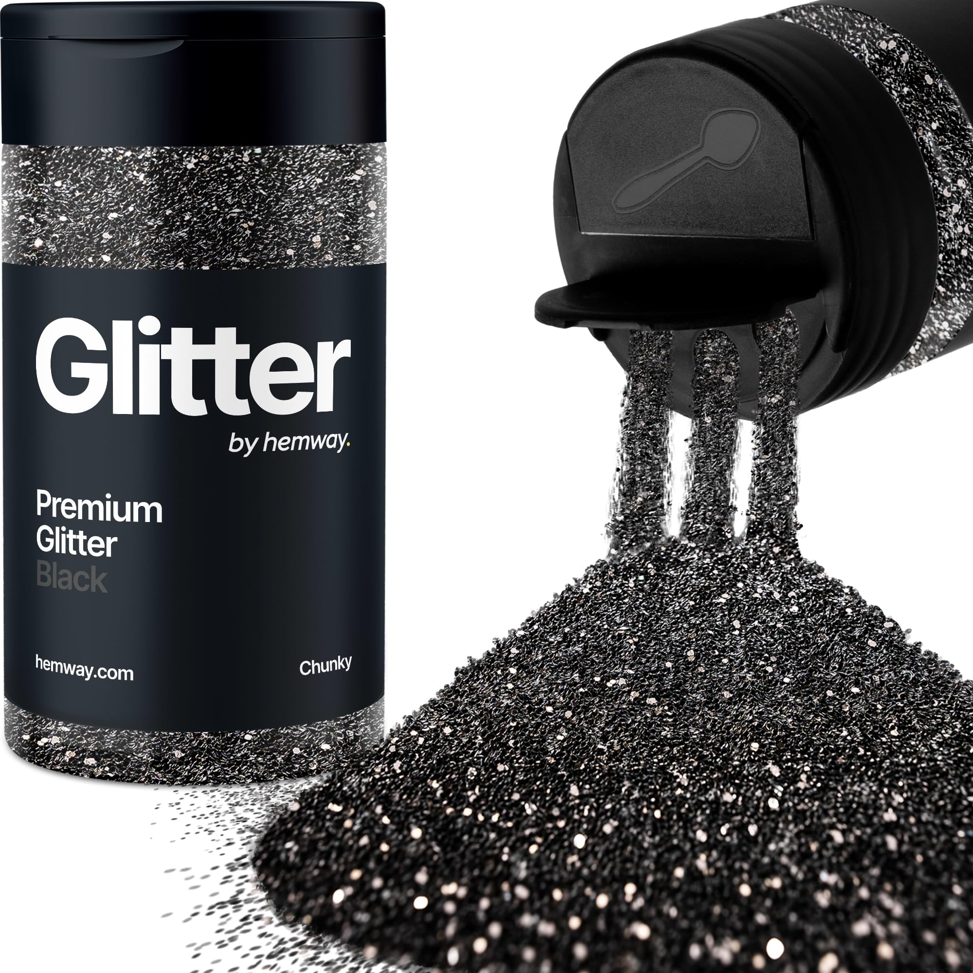 Black Glitter Shaker, 130g Chunky Glitter, Crafts 1/40" Metallic Flake Black Sequins, Resin & Epoxy Crafts, Decorating, Halloween, Christmas Nail, Face, Hemway — image 1