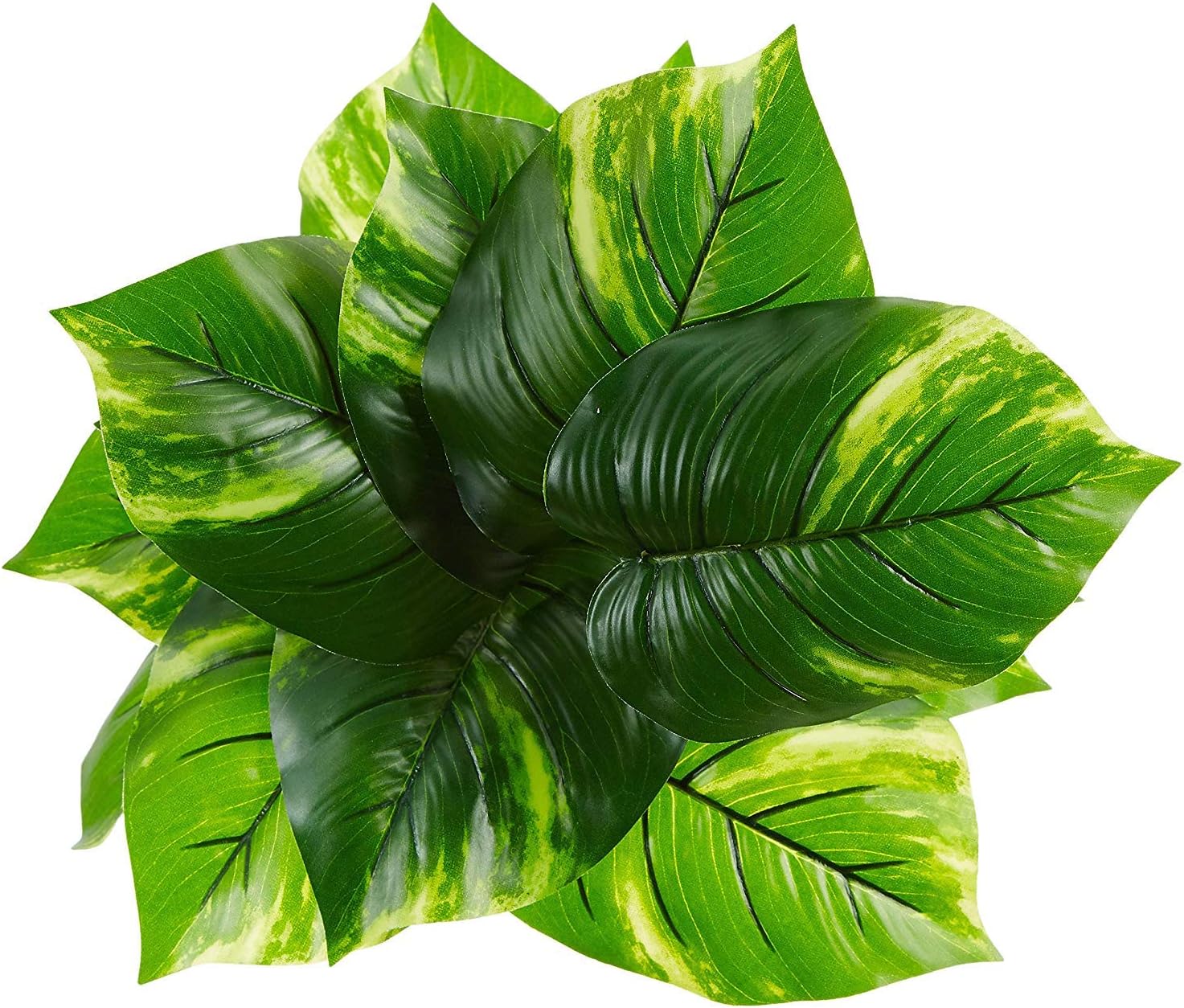 Fourwalls Beautiful Artificial Miniature PVC Silk Floor Plant with Big Leaves and Without Pot (15 Leaves, 55 cm Tall, Green)