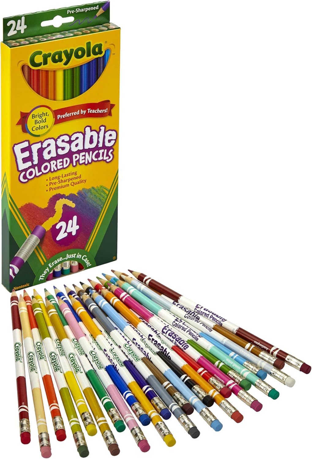 Crayola Erasable Colored Pencils, Kids At Home Activities, 24 Count, Assorted., Long: Toys & Games