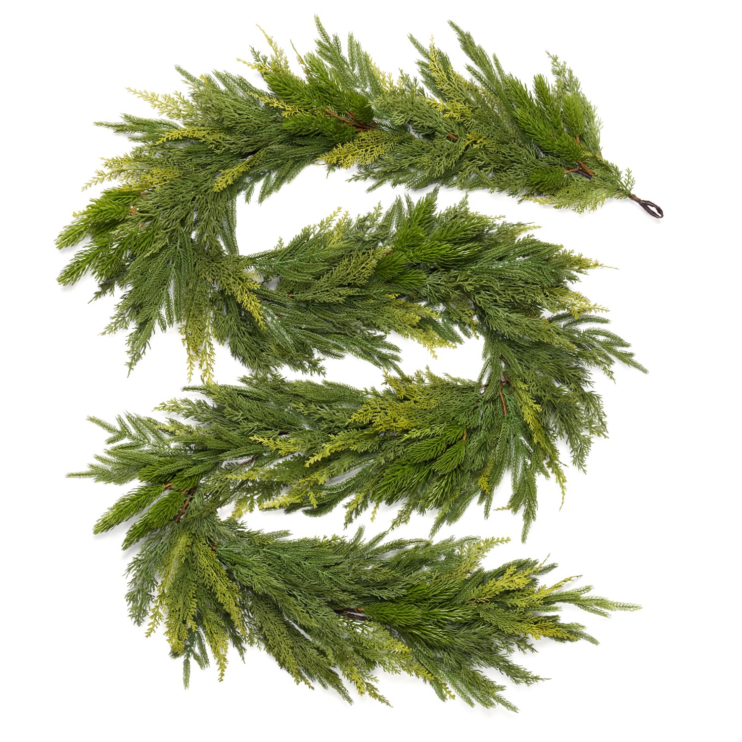 Photo 1 of Somikis 9FT Christmas Garland Real Touch Norfolk Pine & Cedar Garland, Artificial Realistic Greenery Garland for Mantle Table Stair Railing Indoor Outdoor Christmas Decorations