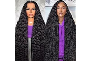 BJVT 13x6 Deep Wave Lace Front Wigs Human Hair Wigs for Women 200 Density HD Transparent Deep Curly Lace Frontal Wigs Human Hair Pre Plucked with Baby Hair Natural Color 30 Inch