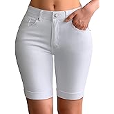 roswear Womens Mid Rise Roll Cuff Bermuda Stretch Denim Jean Shorts