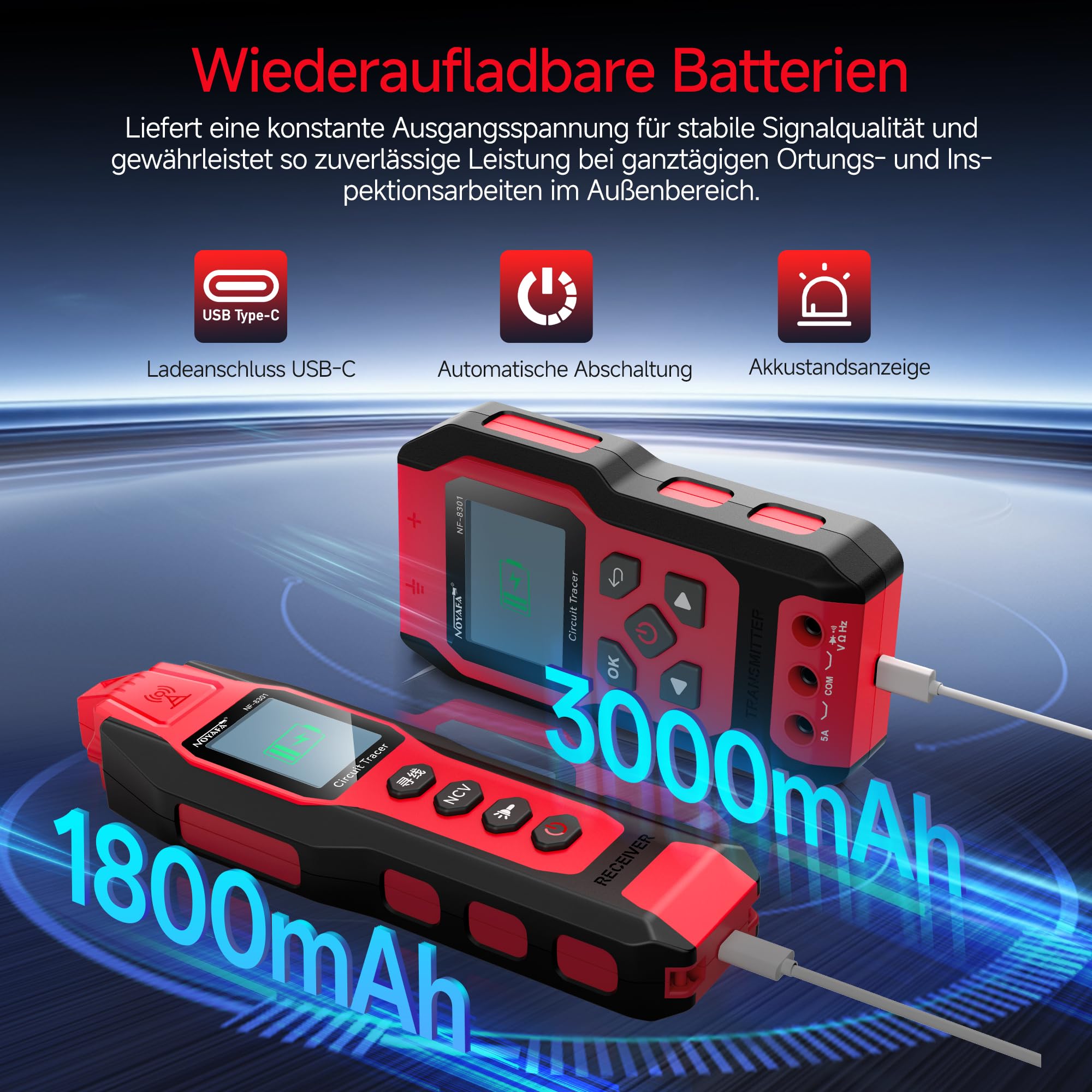 NOYAFA NF-8301 Kabelsuchgerät & Leitungssucher mit Digitalmultimeter, Unterirdischer Kabeldetektor, 8 Stufige Empfindlichkeit, Circuit Tracer für Wand, Sicherungs & Bewässerungskabel 7
