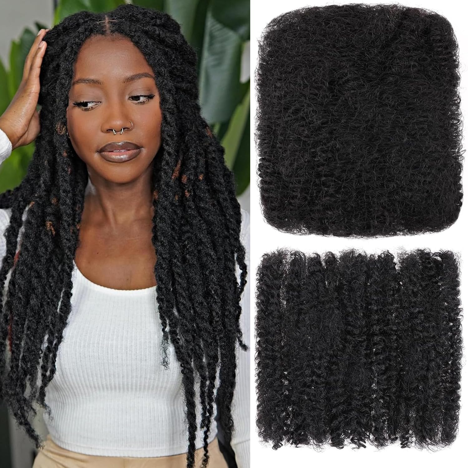 Mscat 16 Inch 1 Bundle Black Afro Kinkys Bulk Human Hair For Dreadlocks 1B# — image 1