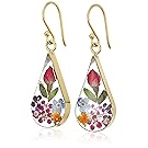 14k Gold Over Sterling Silver Multi Pressed Flower Teardrop Earrings