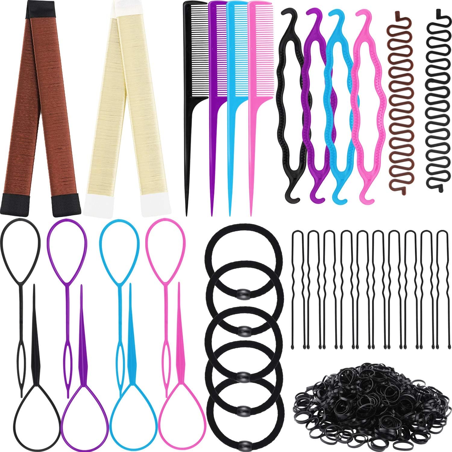 536 Pieces Hair Braiding Tools Include French Twist Bun Makers DIY Hair Styling Tool Kit Hair Braid French Centipede Braiders Hair Bobby Pins Mini Rubber Bands