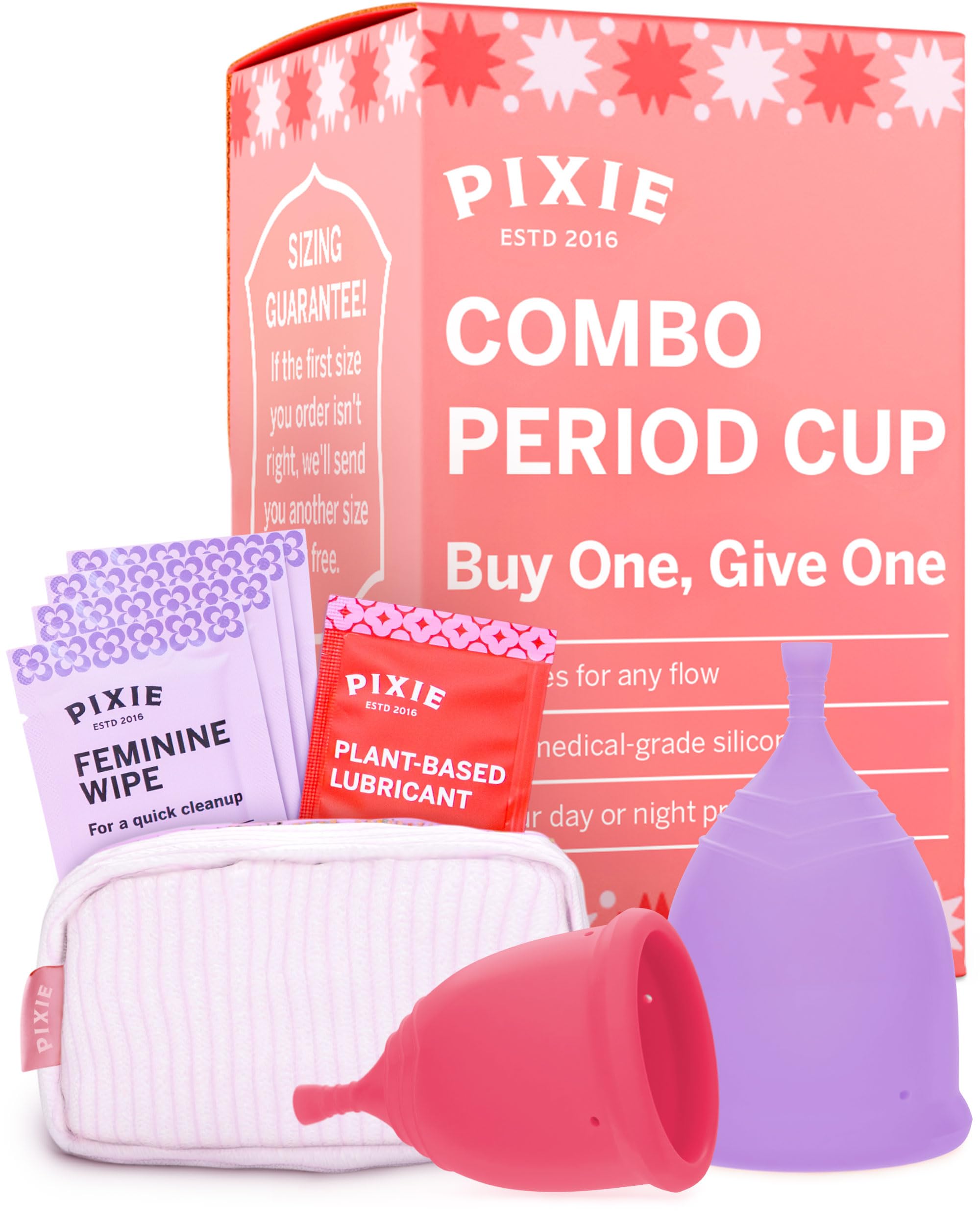 Pixie Cup 2 Soft Menstrual Cups - Ranked 1 for Most Comfortable Reusable Period Cup - Buy One We Give One - Includes Ebook Guide, Wipes, Lube, & Storage Bag - Tampon and Pad Alternative