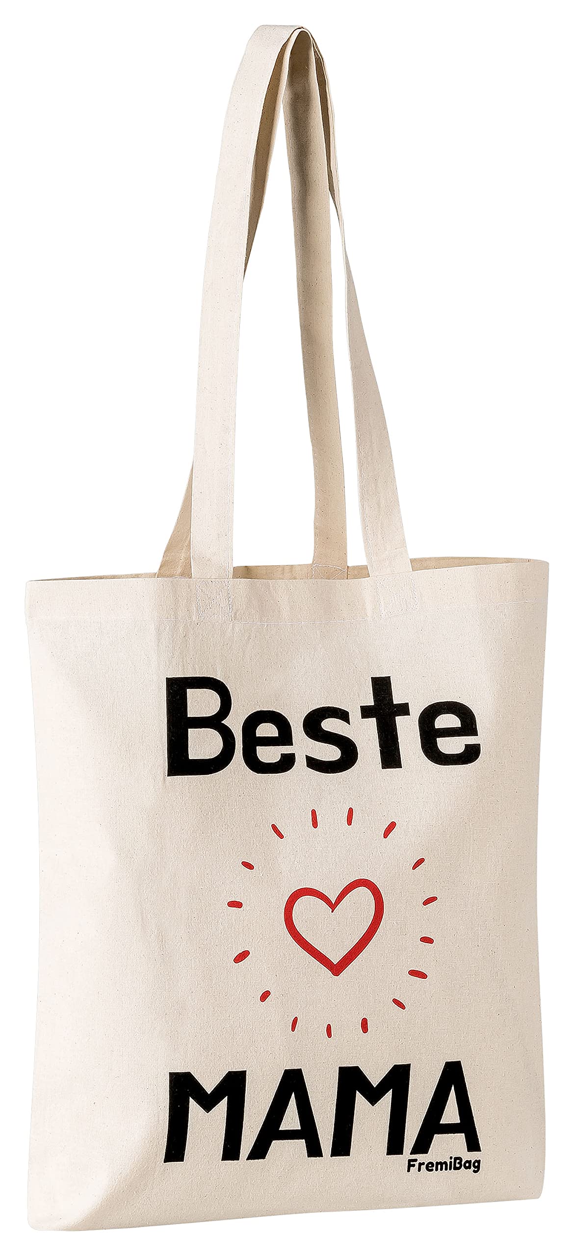 FremiBag Beste Mama Bag, Shopping Bag for Birthday for Mum, A Fabric Bag with Plenty of Space, The Gift for Mother's Day, for Parents or Friends, Printed Fabric Bag