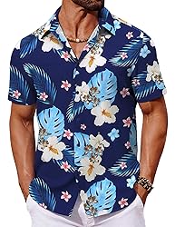 COOFANDY Mens Hawaiian Button Down Shirt Short
