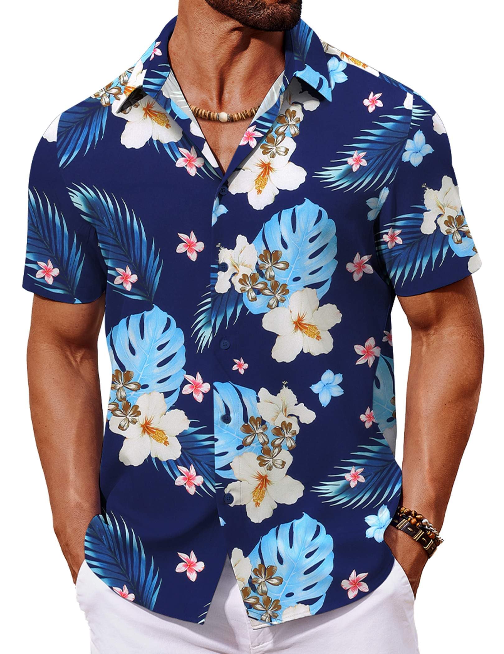 COOFANDY Mens Hawaiian Button Down Shirt Short
