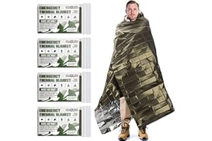 SecuCaptain Survival Emergency Thermal Blankets: Extra Large 84” x63” Space Mylar Blanket Kit for Outdoor Cold Winter Camping Hiking Car Bug Out Bag or First Aid - 4 Pack Amygreen