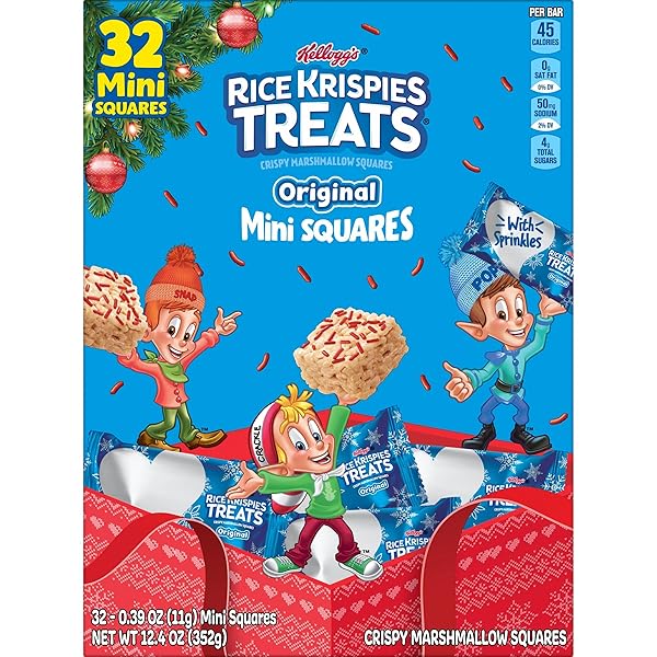 RICE KRISPIES TREATS MINI MARSHMALLOW CEREAL BARS, HOLIDAY SNACKS, ORIGINAL WITH HOLIDAY SPRINKLES, 12.4OZ BOX (32 COUNT)
