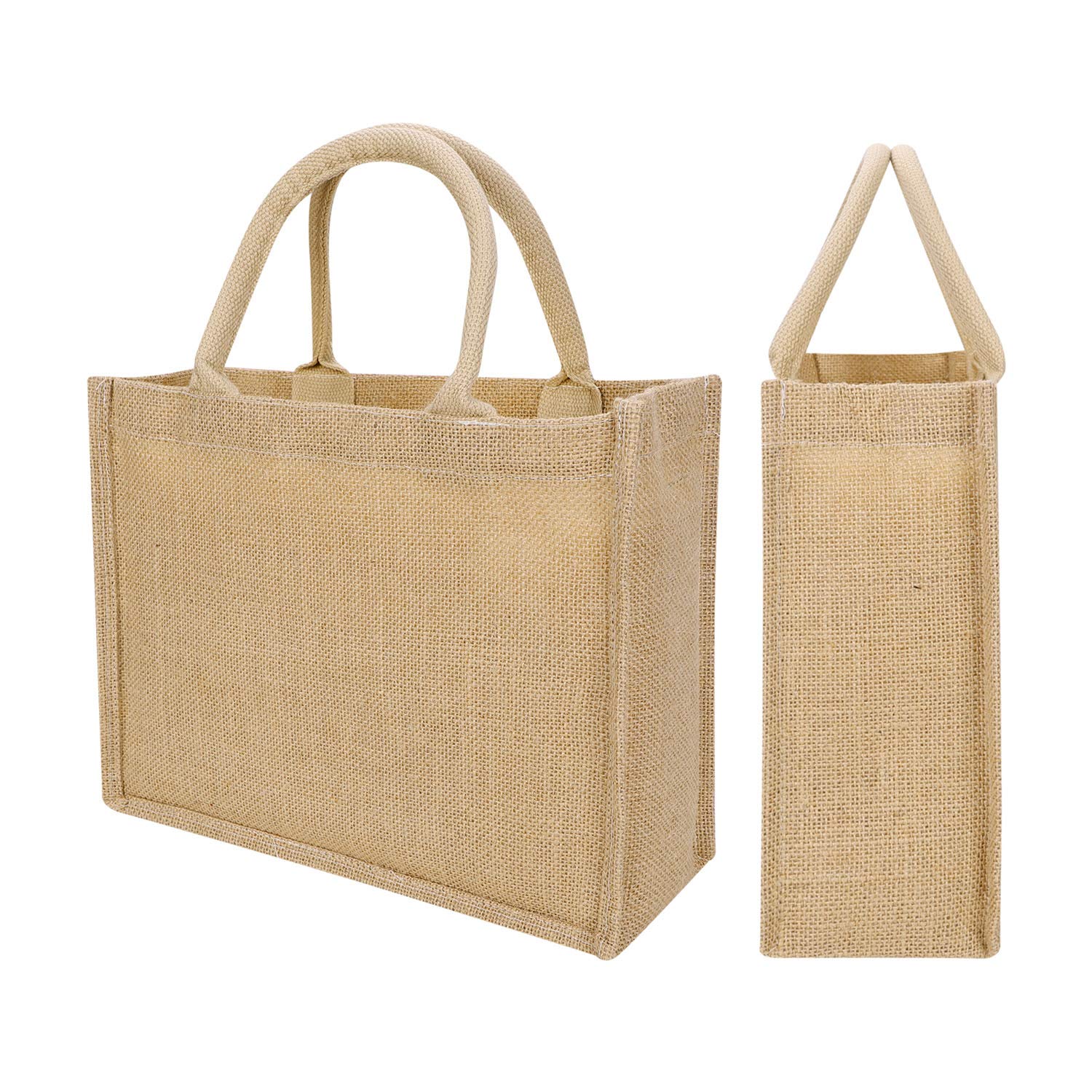 Jute Tote Bags, Natural Burlap Shopper Bag Reusable Grocery Bag Beach Tote Bag, Waterproof Handmade Blank Handbag Shoulder Bag Gift Bags for DIY Art Crafts Picnic Traveling (Horizontal, L 码（大码）)