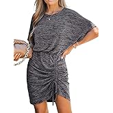 CUPSHE Women's Knit Ruched Drawstring Dress Short Dolman Sleeves Round Neckline Dresses Casual Summer
