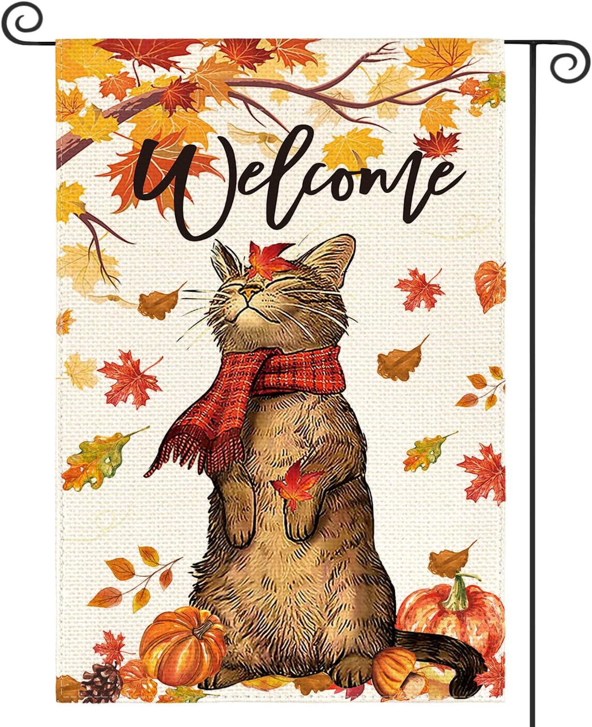 Flags - AVOIN colorlife Fall Cat Welcome Garden Flag 12x18 Inch Double Sided Outside, Maple Leaves Seasonal Thanksgiving Holiday Yard Outdoor Decorative Flag