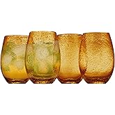 Artland Stemless Wine Glass, Set of 4 | Iris Seeded Design, Amber | Drinking Glass for Parties and Everyday Use - Wine, Champagne, Cocktail | Glassware & Barware Essentials