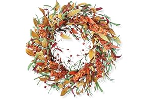 TOKCARE Appalachia Berry Fall Door Wreath - 22 inch Handcrafted Autumn Wreath with Red Berries for Front Door, Wall, Window - Thanksgiving Festival Decoration