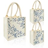 ElasignShopo Chinoiserie Burlap Tote Bags Blue White Floral Bird Wedding Tote Bags with Handle Reusable Gift Bridesmaid Bag