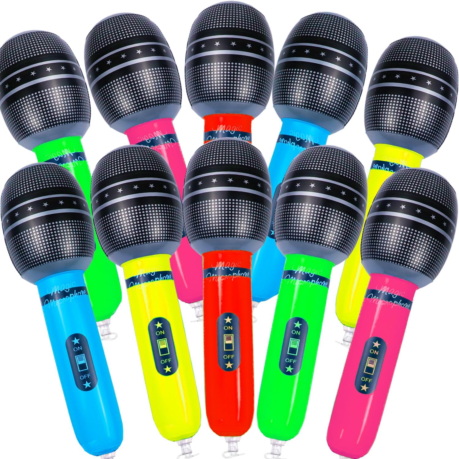 Photo 1 of 10 PCS Inflatable Microphones Blow up Microphone, Plastic Microphone Toy, for Sing Birthday Party Decorations, Musical Concert Themed Party Supplies