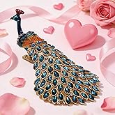 SEVENBEES Enameled Peacock Jewelry Box - Hand Painted Collectible Figurine with Crystal Rhinestones, Women and Girls for Rings and Earrings Valentine Decor Gifts