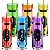Skylety 6 Pcs Christmas Teacher Appreciation Gifts Bulk Colored Crayon Acrylic Tumblers with Straw and Lid Skinny 16 oz Reusable Tumbler Gifts for Women Men Back to School Office Supply