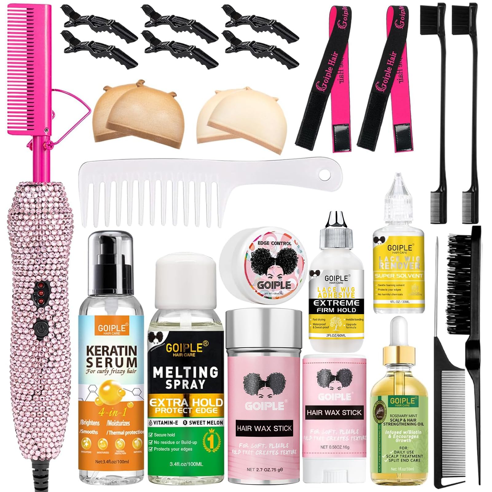 View 1 of **MELTING SPRAY SMALL LEAK**Deluxe Electric Hair Straightener and Curling Comb for Natural Hair and Wigs, 450°F Heat Pressing Comb with Anti-Scald Case (Pink)