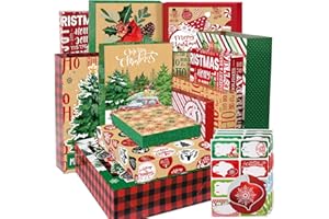 12 Christmas Gift Wrap Boxes Bulk with Lids for Wrapping Extra Large Clothes and 80 Count Christmas Tag Stickers(Assorted siz