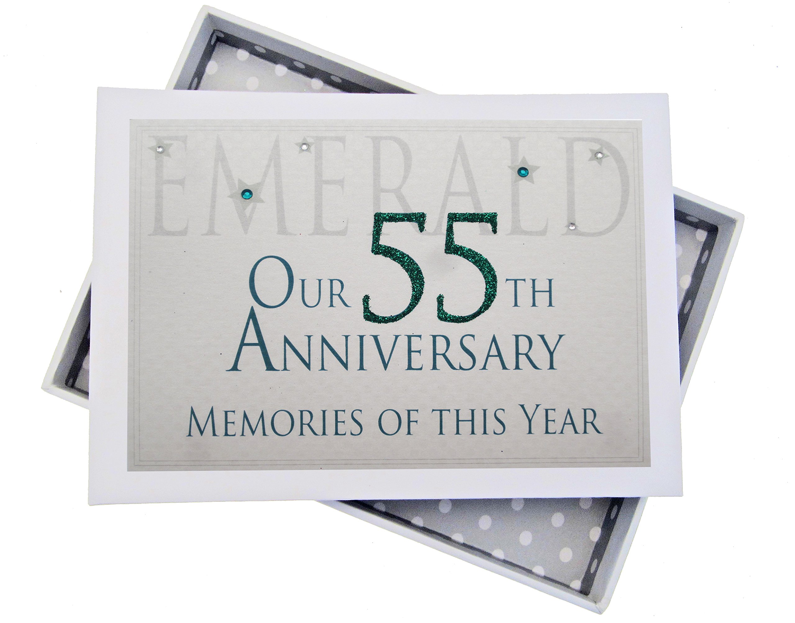 White Cotton Cards 55th Emerald Anniversary Memories of This Year, Tiny Album, Glitter & Words, Wood, 12.5x17.5x2.5 cm