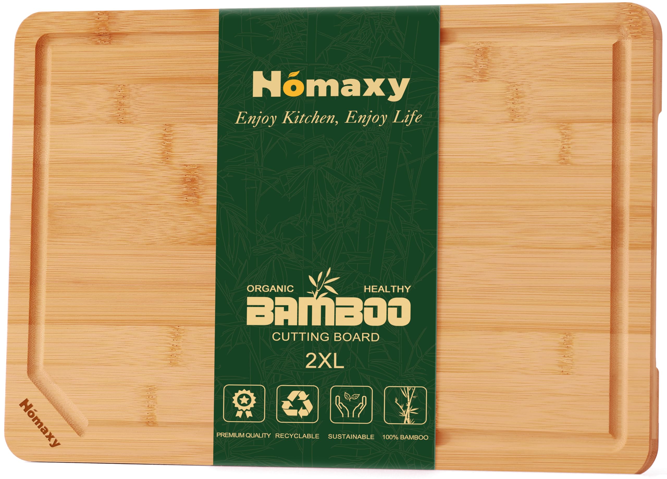 Homaxy Extra Large Organic Bamboo Cutting Boards for Kitchen, 20"x14" Wooden 2XL Cutting Board with Juice Groove and Handles, Charcuterie Butcher Block Wood Serving & Chopping Board - Pre Oiled Image